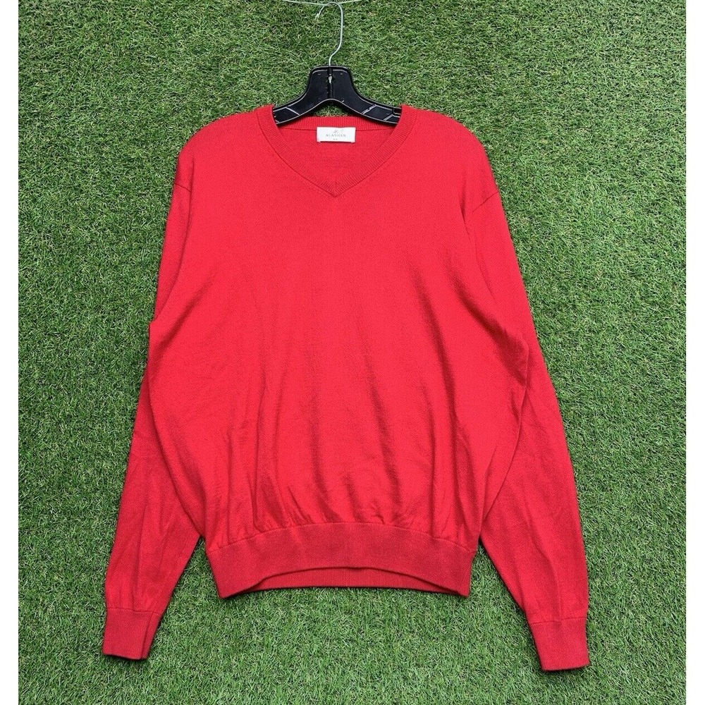 Alashan Cashmere Sweater Womens Medium Red Relaxed Fit V-Neck Holiday Warm 90s
